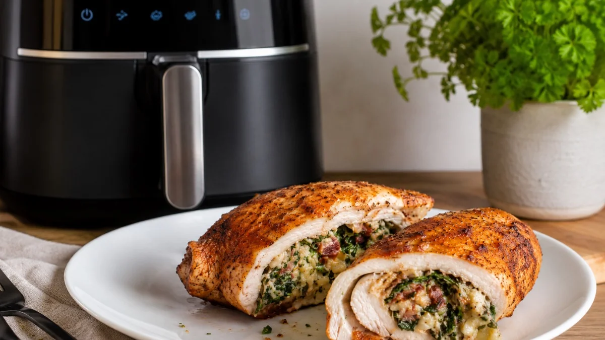 Pollo Fino relleno en airfryer: Muslo de pollo deshuesado crujiente con relleno cremoso