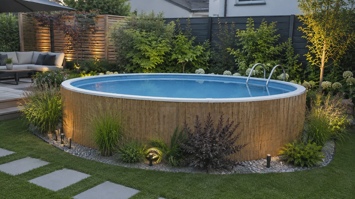 Creativa y económica zona de piscina con estilo: Ideas para revestir tu piscina redonda
