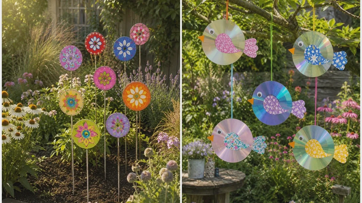 Esta decoración de jardín con CDs viejos llena tu jardín de color y brillo