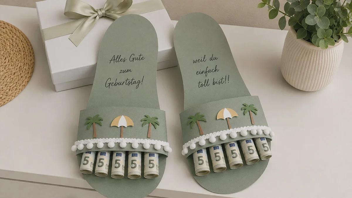 Manualidad de regalo de dinero para vacaciones: chanclas como aportación creativa a la caja de viaje